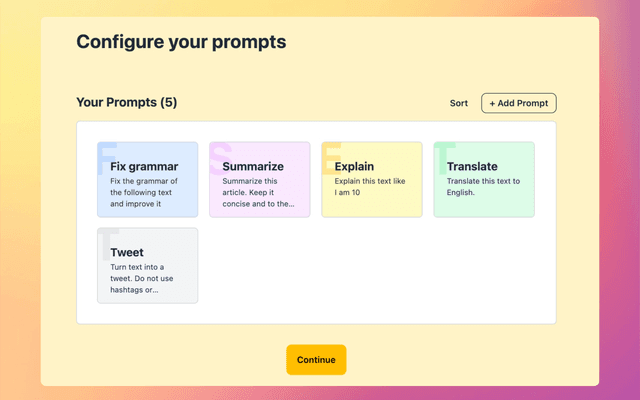 Prompt Selected Prompts Configuration